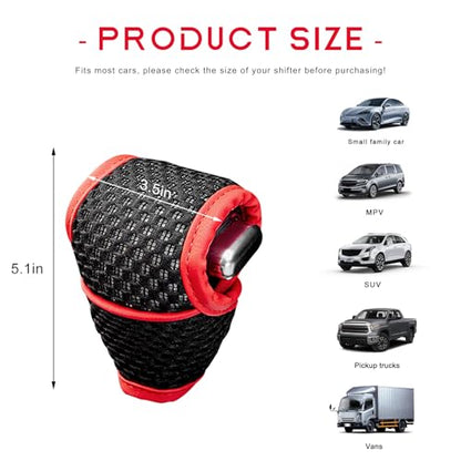 Car Gear Shift Knob Cover, Anti-Slip Manual Automatic Shifting Knob Gear Handle Stick Protection, Breathable Automotive Rod Lever Shifter Knobs Cover for SUV Truck RV (Black & Red, Regular) - color: Black & Red, size: Regular