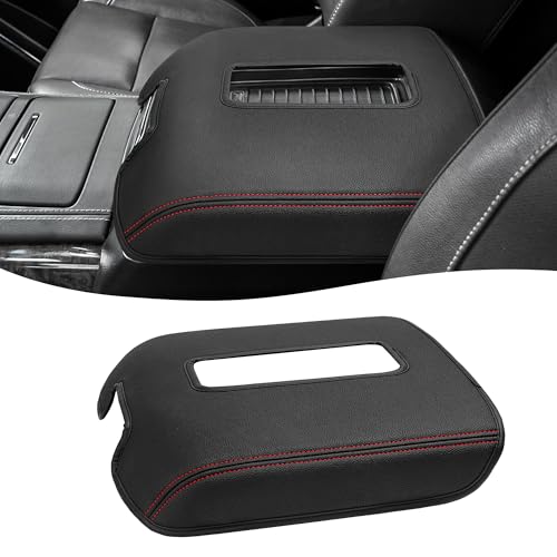 Center Console Armrest Cover for GMC Sierra & Chevrolet Silverado 2014-2018, Tahoe & Yukon & Suburban 2015-2020, Bucket Seat, Car Armrest Protector, Black Red Stitching - color: Black Red, size: Bucket Seat, Sierra & Silverado 2014-2018 etc.
