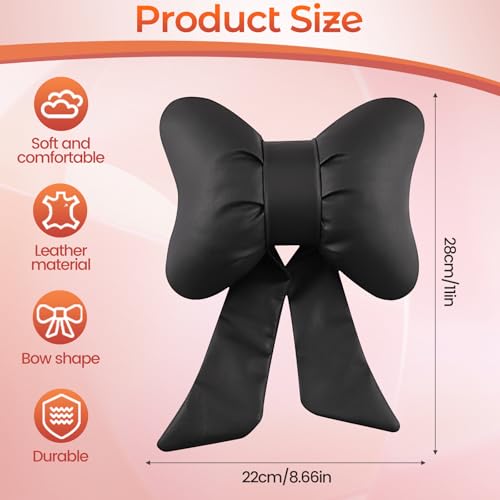 2 Pcs Black Bow Car Neck Pillows Softness Car Headrest Pillow for Driving With Adjustable Strap Leather Material Wear-Resistant and Dirt-Resistant Perfect Choice for Both Beauty and Comfort - color: Black