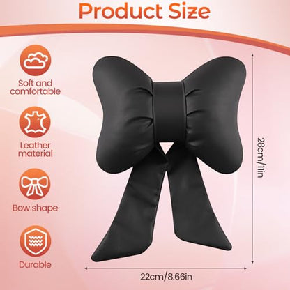 2 Pcs Black Bow Car Neck Pillows Softness Car Headrest Pillow for Driving With Adjustable Strap Leather Material Wear-Resistant and Dirt-Resistant Perfect Choice for Both Beauty and Comfort - color: Black