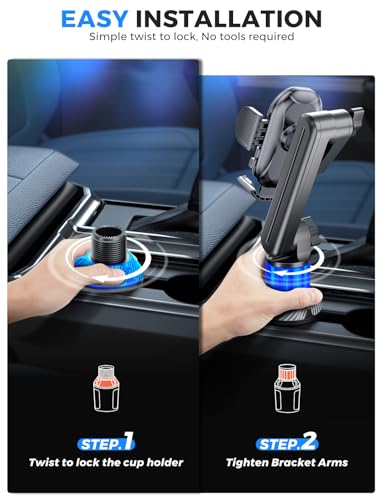 eSamcore Cup Holder Phone Holder, 15" Height Car Cup Holder Phone Mount Heavy-Duty Holders for Your Car Truck Cupholder with Expandable Base Fit for iPhone 17/16/ 15, 4.7”-7” Cellphone