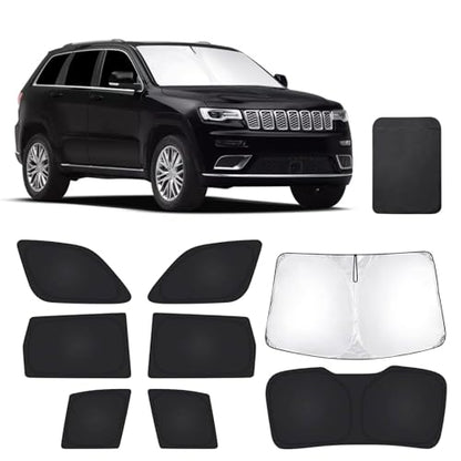 8 PCS Car Window Shades for Jeep Grand Cherokee 2011-2021 Accessories, UV Heat & Privacy Protection, Foldable Thickened Full Set Windshield Side Rear Window Sun Shade Covers for Camping Napping - size: for Jeep Grand Cherokee 2011-2021