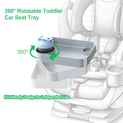 Car Seat Tray for Kids Travel, Carseat Tray for Food Toddler, Car Seat Table Tray, Car Seat Cup Holder Snack Tray for Graco, Evenflo, Chicco, Rotatable Removable Family Road Trip Essentials (Gray) - color: Light gray