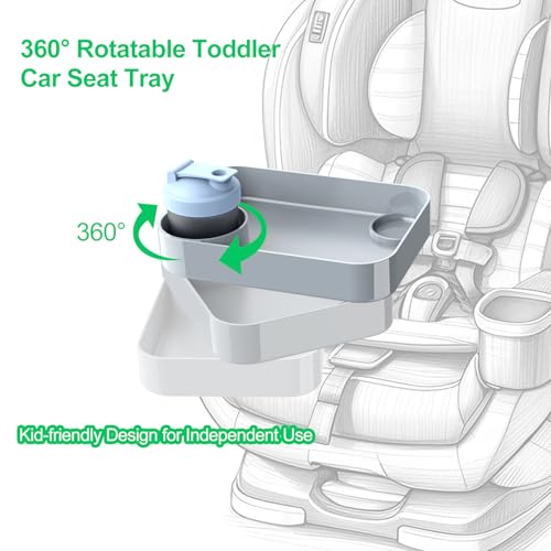 (2 Pack) Car Seat Tray for Kids Travel, Carseat Tray for Food Toddler, Car Seat Table Tray, Car Seat Cup Holder Snack Tray for Graco, Evenflo, Chicco, Rotatable Removable Road Trip Essentials-Gray - color: Glossy Gray-2 Pack