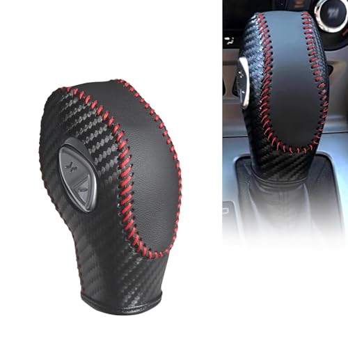 Car Gear Shift Knob Cover, Anti-slip Scratch Resistant Automatic Shifter Cover, Leather Hand-stitched Shift Boot Head Protector, Compatible with Ford Focus Fiesta Fusion Escape (Red) - color: Red