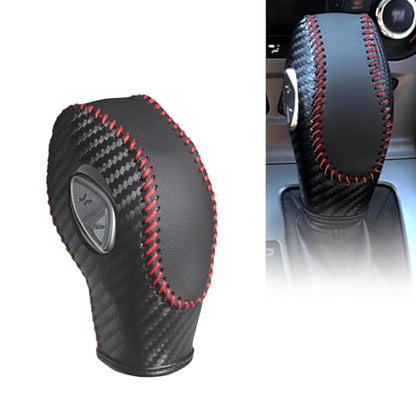 Car Gear Shift Knob Cover, Anti-slip Scratch Resistant Automatic Shifter Cover, Leather Hand-stitched Shift Boot Head Protector, Compatible with Ford Focus Fiesta Fusion Escape (Red) - color: Red