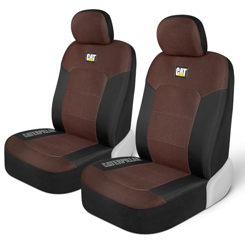CAT Brown & Black Seat Covers for Cars, Trucks, & SUV - Set of (2) MeshFlex Car Seat Cover Front Seat Protectors - Airbag Compatible Seat Covers for SUV Interior Covers & Seat Cover Accessories - color: Front Seats Brown, style: Front Seats