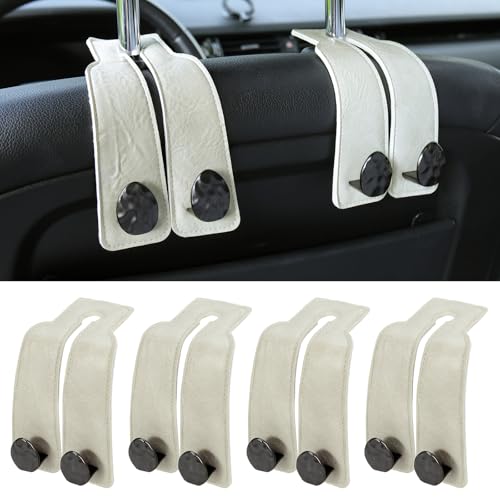4 PCS Leather Car Seat Hooks for Headrest, Vehicle Hanger Storage Organizer Universal for Handbag Purse, Car Accessories Gift (White-Black-4 PCS) - color: White-Black-4 PCS