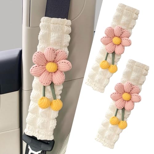 JDDRY 2PC Car Seat Belt Covers Pads,Seat Strap Pads,Auto Seat Belt Pad,Fit for Most Vehicles,Car Interior Accessories(Pink-Flower) - color: Flower-Pink