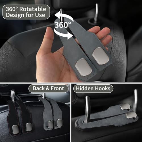 Car Seat Headrest Hooks for Purses and Bags, 4 Pack Bag Purse Holder for Car with Double Metal Hooks, Car Purse Hanger, Headrest Back Seat Handbags Hook Cute Hanging Accessories, Grey - color: Grey 4pcs