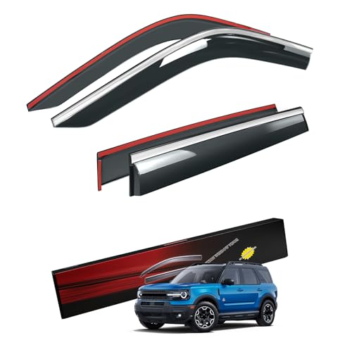 Sze Rain Guards Compatible with Ford Bronco Sport 2021-2025 Side Window Deflectors Anti-Rain Window Visors with Tape 304 Stainless Steel Trim All-Weather Protection Outside Channel-4pcs - style: Ford Bronco Sport 2021-2025