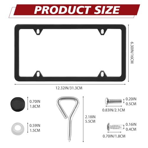 Automotive Universal 2 Pack License Plate Frames Stainless Steel License Plate Holder Covers with Screws Caps Washers Universal 4 Hole Compatible with Car Truck Exterior Accessories, Black - color: Black