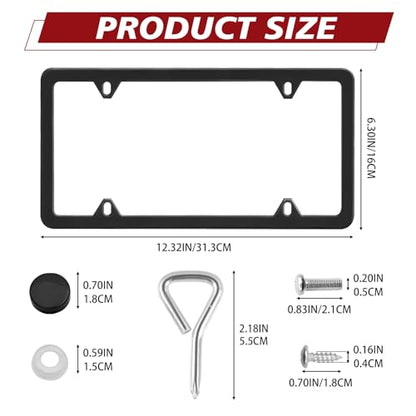 Automotive Universal 2 Pack License Plate Frames Stainless Steel License Plate Holder Covers with Screws Caps Washers Universal 4 Hole Compatible with Car Truck Exterior Accessories, Black - color: Black