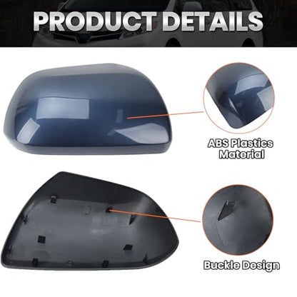 Compatible with 2012-2020 Toyota Sienna Right Side Mirror Cover Cap, Blue Passenger Side Clip-on Mirror Cap Replacement Without Turn Signal Light Replaces for 87915-08021-J0 - color: Right Blue