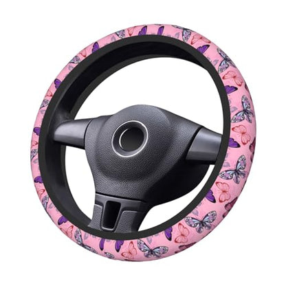 Pink Butterfly Elastic Steering Wheel Cover Universal 15 Inch - color: 11