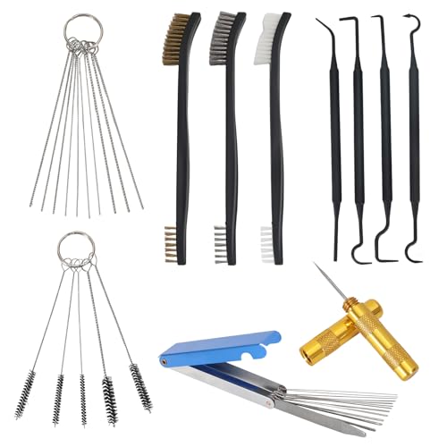 Carburetor Cleaning Kit 3 Double Head Brush 23 Needles 5 Nylon Brushes 1 Scraper and 4 Cleaning Hooks, Cleaner Set Tools for Motorcycle, ATV, Chainsaw, Welder & Small Engines