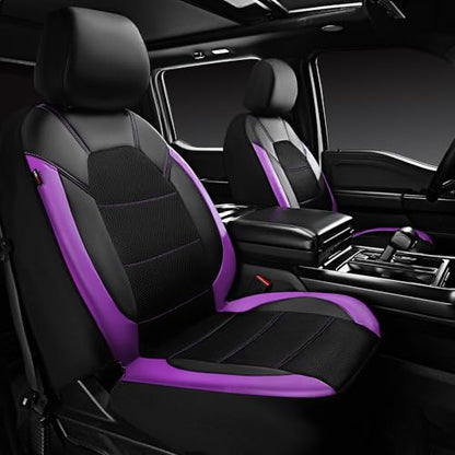 CAR PASS Leather Seat Covers, Breathable Universal Car Seat Cover Full Set for Cute Women Girly,Super 5mm Composite Sponge Inside,Airbag Compatible fits Most Auto,SUVs,Trucks,Vans(Black&Purple) - color: Black&Purple, size: Full Set