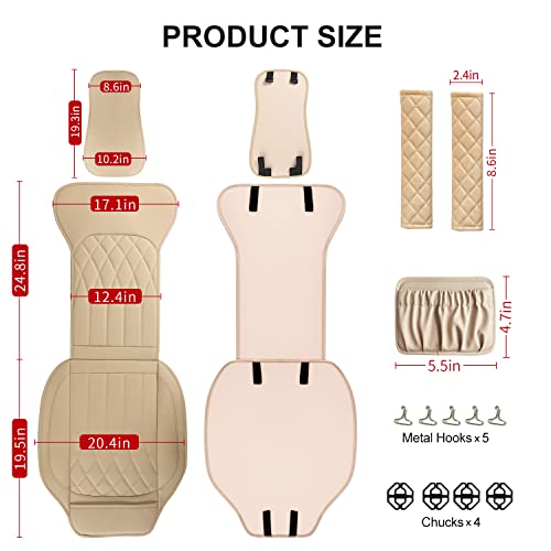 2 Pack Leather Front Car Seat Covers, Universal Sideless Car Seat Protectors with Storage Pocket and Seat Belt Pads, Waterproof Automotive Seat Cover for Cars Trucks SUV(Yellow Beige) - color: front pair yellow beige