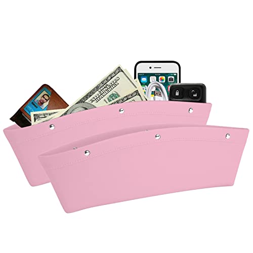 lebogner Between Car Seat Gap Filler Organizer, 2 Pack PU Leather Side of Center Console Car Pocket for Phone, Coins and Keys, Multifunction Crevice Caddy Catcher, Vehicle Interior Accessories, Pink