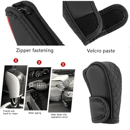 Cxtiy Gear Shift Knob Cover PU Leather Car Stick Shift Knob Cover Universal Fit for Most Cars, Non-Slip Gear Shifter Protector, Stylish Gear Shift Hoodie (Black) - color: Black