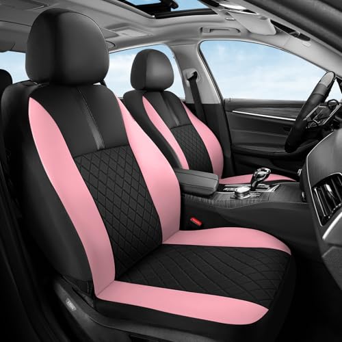 Coverado Car Seat Covers Front Set, Automotive Leather Seat Covers for Car，Universal Fit Front Seat Cover, Non-Slip Waterproof Breathable Car Seat Protector - color: BlackPink, size: Frontpair
