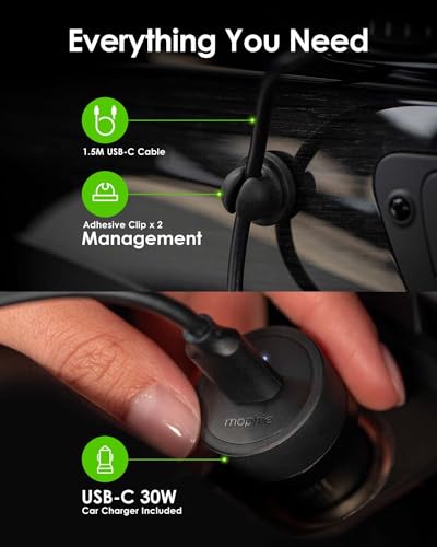 Mophie Qi2 snap+ Magnetic Wireless Charging Vent Mount - Fast 15W Qi-Enabled Charger for iPhone 17/16/15/14/13/12, Universal Car Compatibility, 30W Car Charger Adapter Included, USB-C, Black