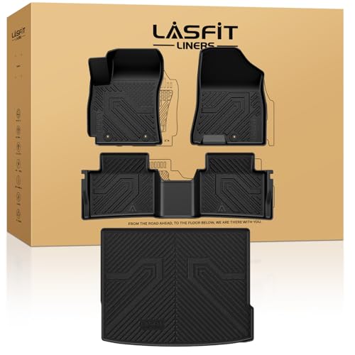 LASFIT Floor Mats & Cargo Mat Fits for Hyundai Kona 2026 2025 2024 N Line/SE/SEL/Limited (Not for EV), All Weather TPE Custom Fit Kona Car Mats & Trunk Liner,Full Set Car Accessories, Black - size: 2)For Hyundai Kona | 2024-2026 | Gas