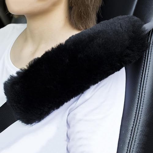 U&M [Pack of 2 pcs High-Density Wool Auto Seat Belt Cover for Adult Youth Kid Toddlers -Soft Warm Car, Truck, SUV, Camera Backpack Strap Shoulder Pad (Black) - color: Black