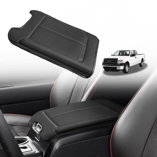 Muslogy Center Console Armrest Cover Fit for Ford F-150 F150 2009-2014 Accessories, Comfort Armrest Pad Console Lid Cushion Vegan Leather Regular Thick(Bucket Seat ONLY) - size: 2) 09-14 |F150| Bucket Seat, Regular