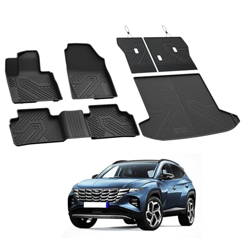 LASFIT Floor Mats & Cargo Mat with Seatback for Hyundai Tucson Gas 2026 2025 2024 2023 2022 SEL/SEL Convenience/SE/XRT, All Weather TPE Car Mats Custom Fit Tucson 2022-2026 Floor Liners & Trunk Mat - size: 2)For Hyundai Tucson | 2022-2026 | Gas