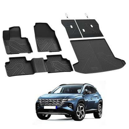 LASFIT Floor Mats & Cargo Mat with Seatback for Hyundai Tucson Gas 2026 2025 2024 2023 2022 SEL/SEL Convenience/SE/XRT, All Weather TPE Car Mats Custom Fit Tucson 2022-2026 Floor Liners & Trunk Mat - size: 2)For Hyundai Tucson | 2022-2026 | Gas