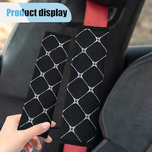 2PCS Car Seat Belt Cover, Cotton Linen Car Safety Seat Belt Pads, Harness Shoulder Pads Protect Your Neck, Universal Car Strap Protection Accessories for Cars, Trucks, SUVs (Black＆White) - color: Black＆White