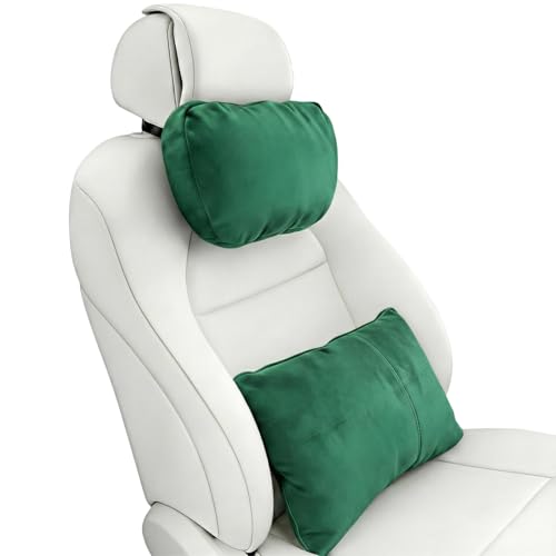 2PCS Car Pillow for Car Neck Pillow for Driving Seat Neck Support Soft Cushion Back Support Head-Rests for Vehicle Sleeping with Elastic Adjustment Strap (Green, Head and Lumbar) - color: Green, size: Head and Lumbar