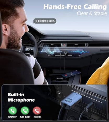 KAIY Bluetooth Receiver for Car AUX, Hands-Free Calling & Music Bluetooth Audio Receiver for Car USB-Powered, 3.5mm Adapter USB 2.0 to 3.5mm Jack Compatible with Speakers/Home Stereo