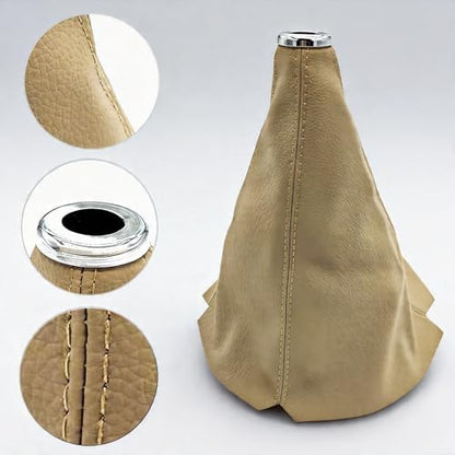 Automotive Shift Knob Dust Cover, Leather Construction, Shifter Boot Cover Replacement Part, Universal Fit for Manual/Automatic Transmissions Automotive Interior Accessories (Beige) - color: Beige