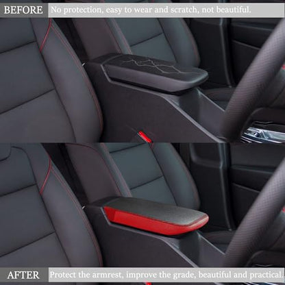 Car Armrest Cover Waterproof Center Console Pad Scratch Resistance Box Cover Anti-Scratch Leather Protector Pad for Chevy Trax 2024 2025 2026 Accessories(Carbon Fiber + Red) - color: Carbon Fiber + Red