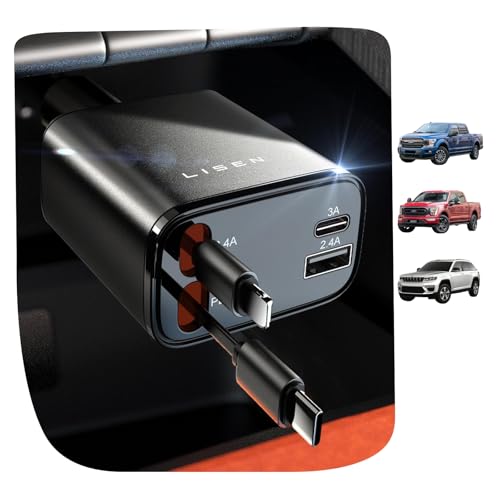 LISEN Retractable Car Charger 4 in 1 for Cars, 69W Retractable USB C Car Charger with 31.5in Cable, Fast Charging for iPhone 17 16 15 14 13 12 Pro Max Plus, Compact Cars Accessories for Daily Driving - color: Black, size: 31.5 Inch