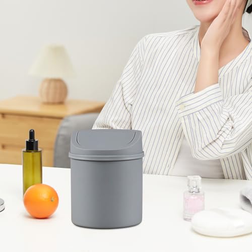 2 L Plastic Mini Desktop Trash Can, Tiny Garbage Can with Swing Lid, Gray - color: gray