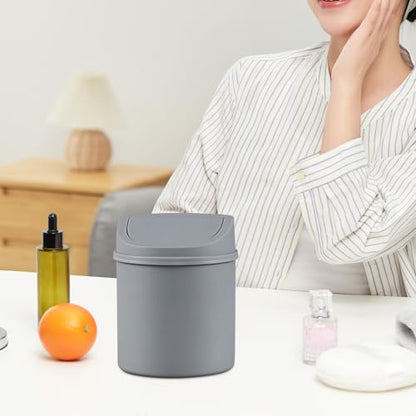 2 L Plastic Mini Desktop Trash Can, Tiny Garbage Can with Swing Lid, Gray - color: gray