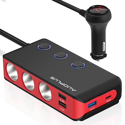Car Cigarette Lighter Adapter, USB C Charger 30W and Quick Charge 3.0 Car Cigarette Lighter Splitter, 12V/24V Independent Switches, Fast Car USB Charger for All Car Devices, iPhone 14/13/12 pro - color: Black+Red