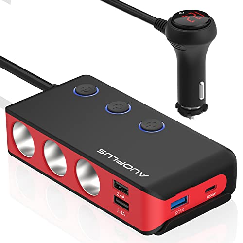 Car Cigarette Lighter Adapter, USB C Charger 30W and Quick Charge 3.0 Car Cigarette Lighter Splitter, 12V/24V Independent Switches, Fast Car USB Charger for All Car Devices, iPhone 14/13/12 pro - color: Black+Red