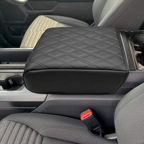Xaido Center Console Cover for Ford F150 2021 2022 2023 2024 2025 2026 Accessories, Leather Armrest Protector Pad, Bucket Seat Only - color: Black, size: for 2021-2025 F150 Bucket Console