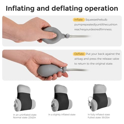 BEBAS Adjustable Air Lumbar Support Pillow for Office Chair, Car & Gaming Chair Memory Foam Back Support for Pain Relief & Posture Correction with Washable Cover, Grey