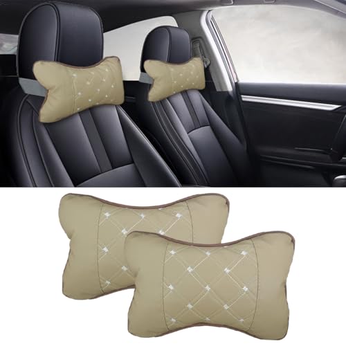 2PCS Car Neck Pillow, Breathable Car Head Neck Rest Cushion, Soft Pillow for Relieving Stiffness, Comfort Car Seat Neck Support Pillow (Beige) - color: Beige