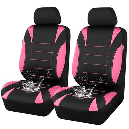 CAR PASS Waterproof Car Seat Covers Front Seats Only with 5mm Composite EVA, Neoprene Car Seat Cover Separate Headrest Cover, Quick Setup Universal Fit for Car SUV Trucks,Airbag Compatible Black Pink - color: Pink Black Front