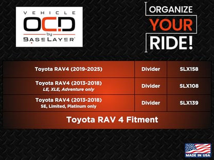 Vehicle OCD - Center Console Organizer for Toyota RAV4 (2019-2025) - Made in USA - SLX158 - size: 2019-2025