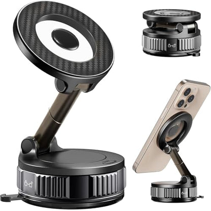Magnetic Phone Holder for Car, 360° Rotation Magnetic Car Phone Mount, Vacuum Suction Dashboard Windshield Cell Phone Car Mount, Universal Tesla Magnetic Holder for MagSafe iPhone Android