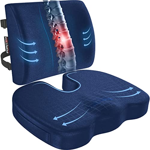 FORTEM Seat Cushion, Office Chair Cushion, Lumbar Support Pillow for Office Chair, Memory Foam Sciatica Coccyx Tailbone Pressure Pain Relief, Car Sitting Pad, Washable Non Slip - color: Blue Velour, size: Large