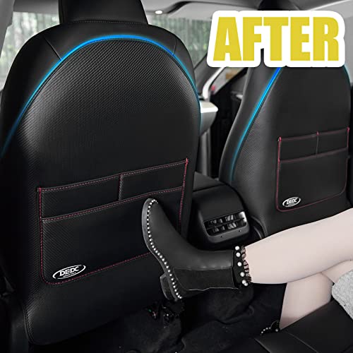 DEDC Tesla Model 3 Seat Back Protectors, Tesla Model Y Kick Mats, Tesla Model 3/Y Accessories, 2 Pcs Tesla Kick Mats Back Seat Protectors & 2 Pcs Mesh Cargo Net