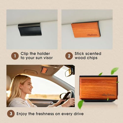 6 Pack Wood Car Air Freshener -3 Scents(Amber-Teak-Pine) Wooden Air Freshener, Natural Essential Oil Scents - Metal Clip Included - style: 6 Pcs-2